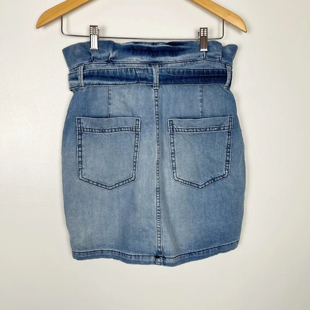 Free People Splendor In The Grass Denim Paperbag Waist Mini Skirt Size 6